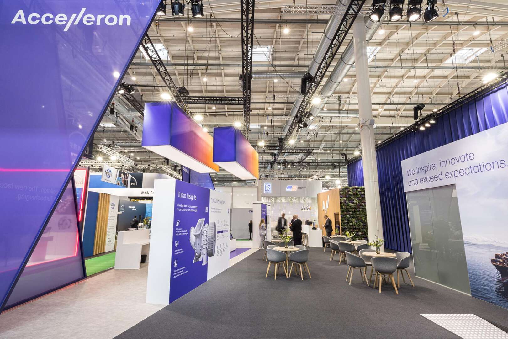 Exhibition Stand for Accelleron at the SMM Trade Show. Design and Standbuilding by Eldee Expo Experts.