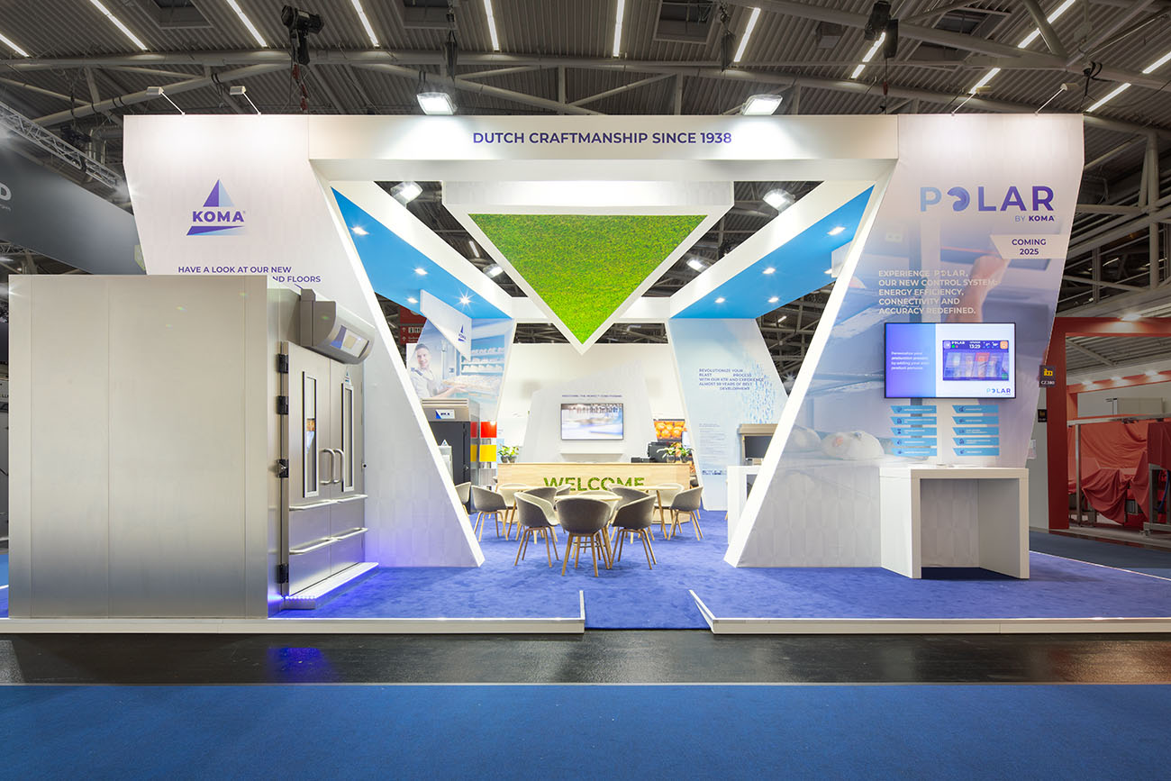 Exhibition Stand KOMA at the IBA exhibition. Designed and build by booth builder Eldee Expo Experts