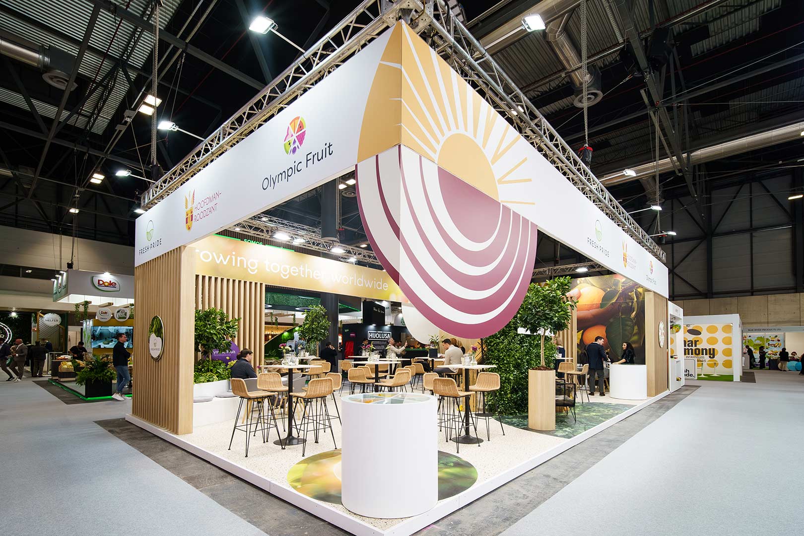 Exhibition Stand of Olympic Fruit at Fruit Attraction in Madrid. Designed and Build by Eldee Expo Experts