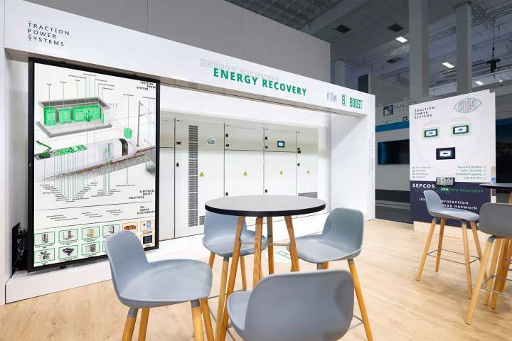 Two-storey Booth Secheron at InnoTrans Berlin. Designed and build by Eldee Expo Experts.