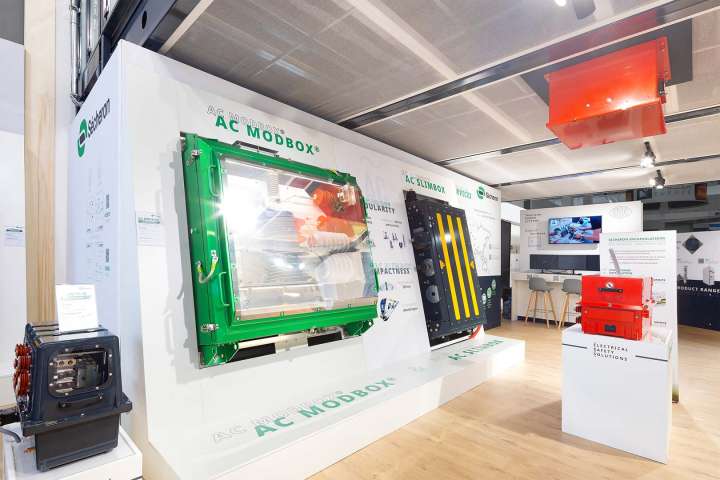 Two-storey Booth Secheron at InnoTrans Berlin. Designed and build by Eldee Expo Experts.