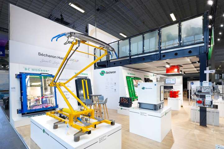 Two-storey Booth Secheron at InnoTrans Berlin. Designed and build by Eldee Expo Experts.